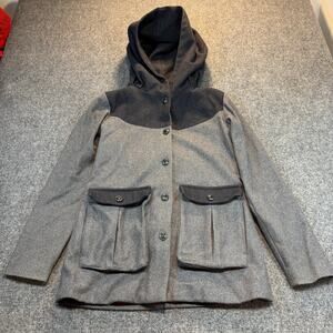 Bridge and Burn Jacket Womens Small Gray Wool Blend Hooded Coat Parka Mid length